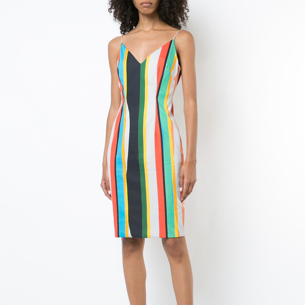 Black Halo cotton blend striped dress 0